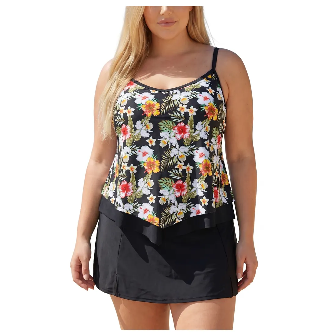 Plus Size Floral Tankini Swimdress Reference main view