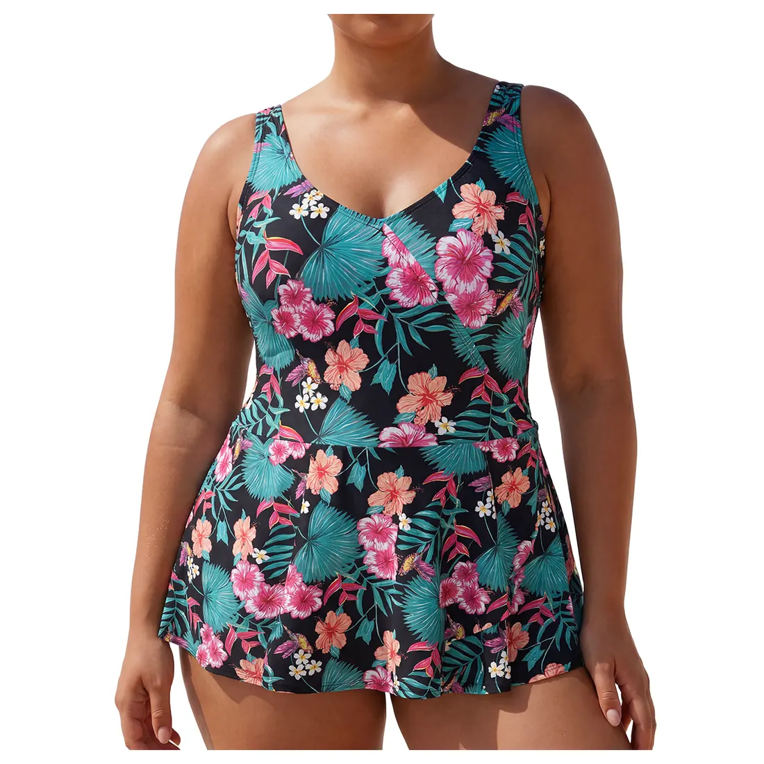 Plus Size Botanical Floral Swimdress Reference main view