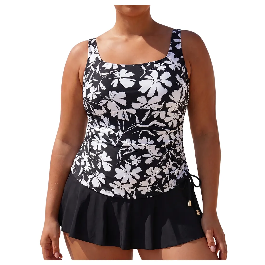 Plus Size Monochrome Tankini Swimdress Reference main view