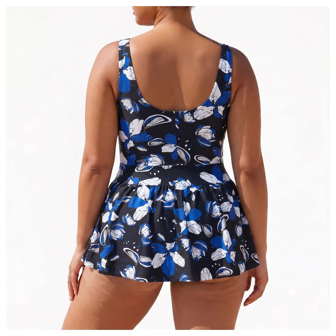 Plus Size Navy Floral Swimdress Reference view 3