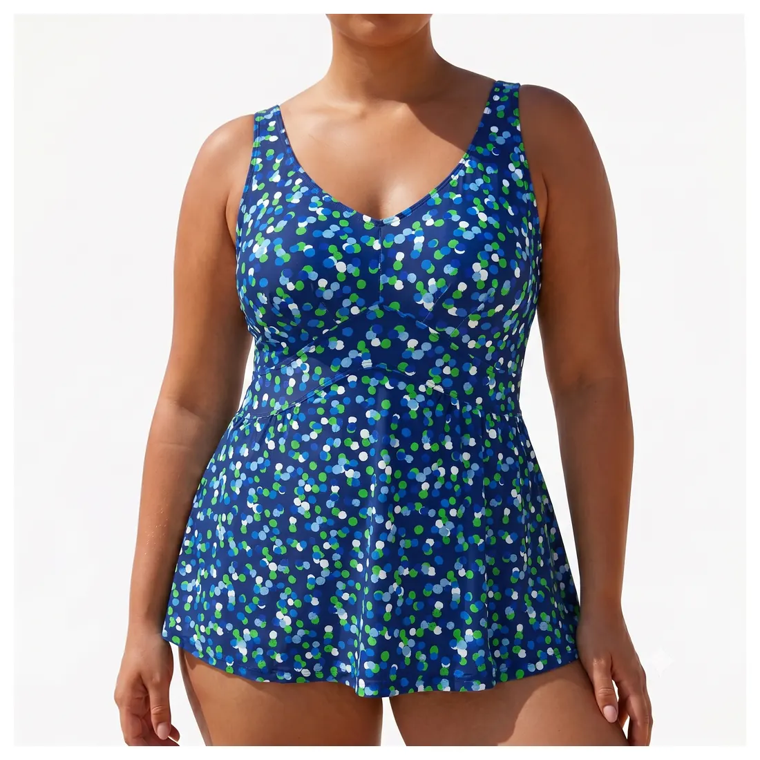 Plus Size Dot Floral Swimdress Reference main view