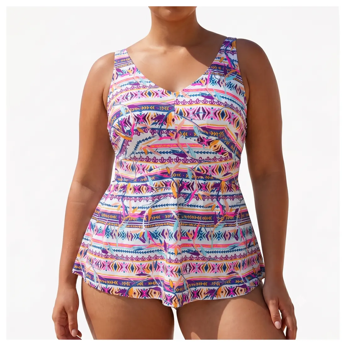 Plus Size Geometric Swimdress Reference main view