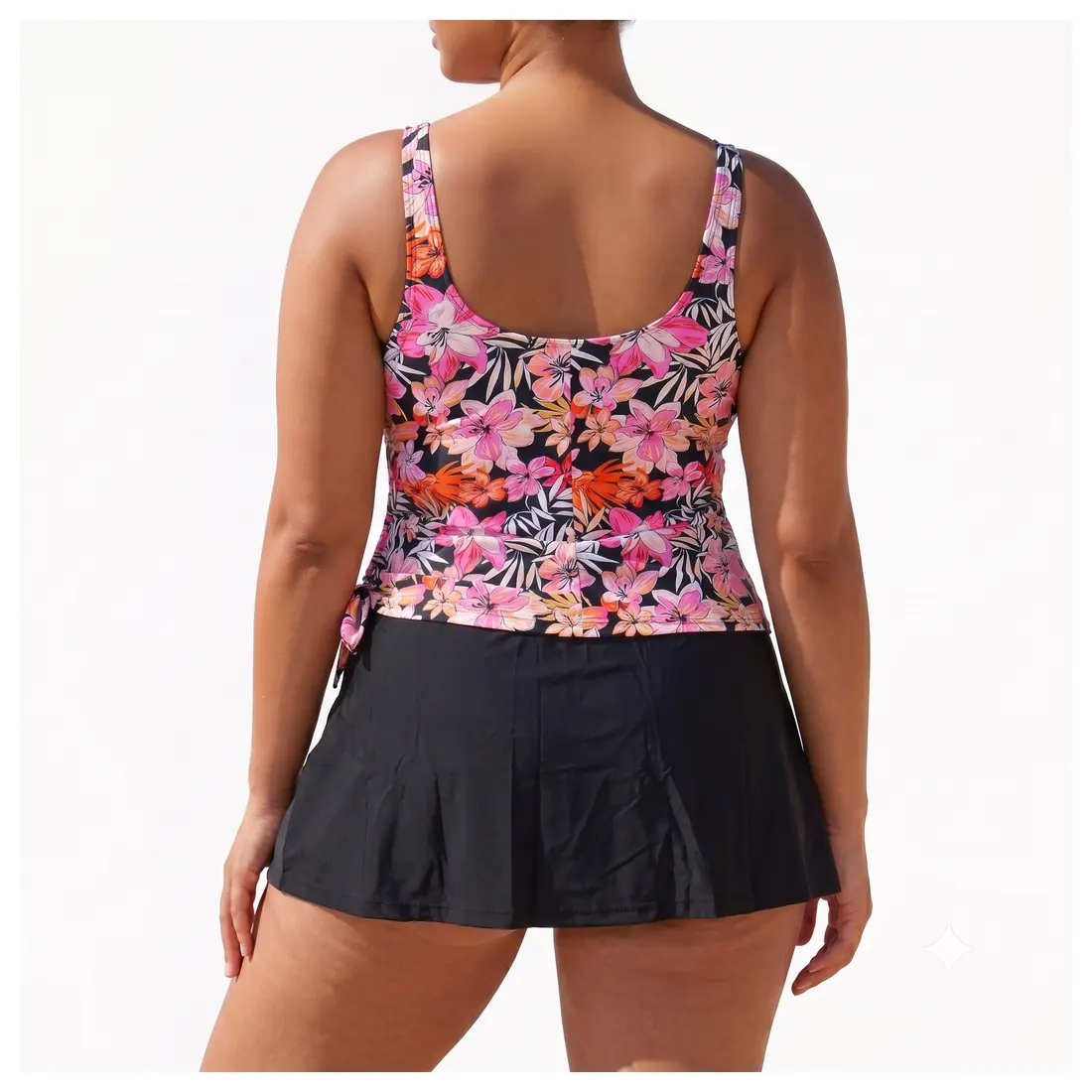 Plus Size Pink Floral Tankini Skirt Set Reference view 3