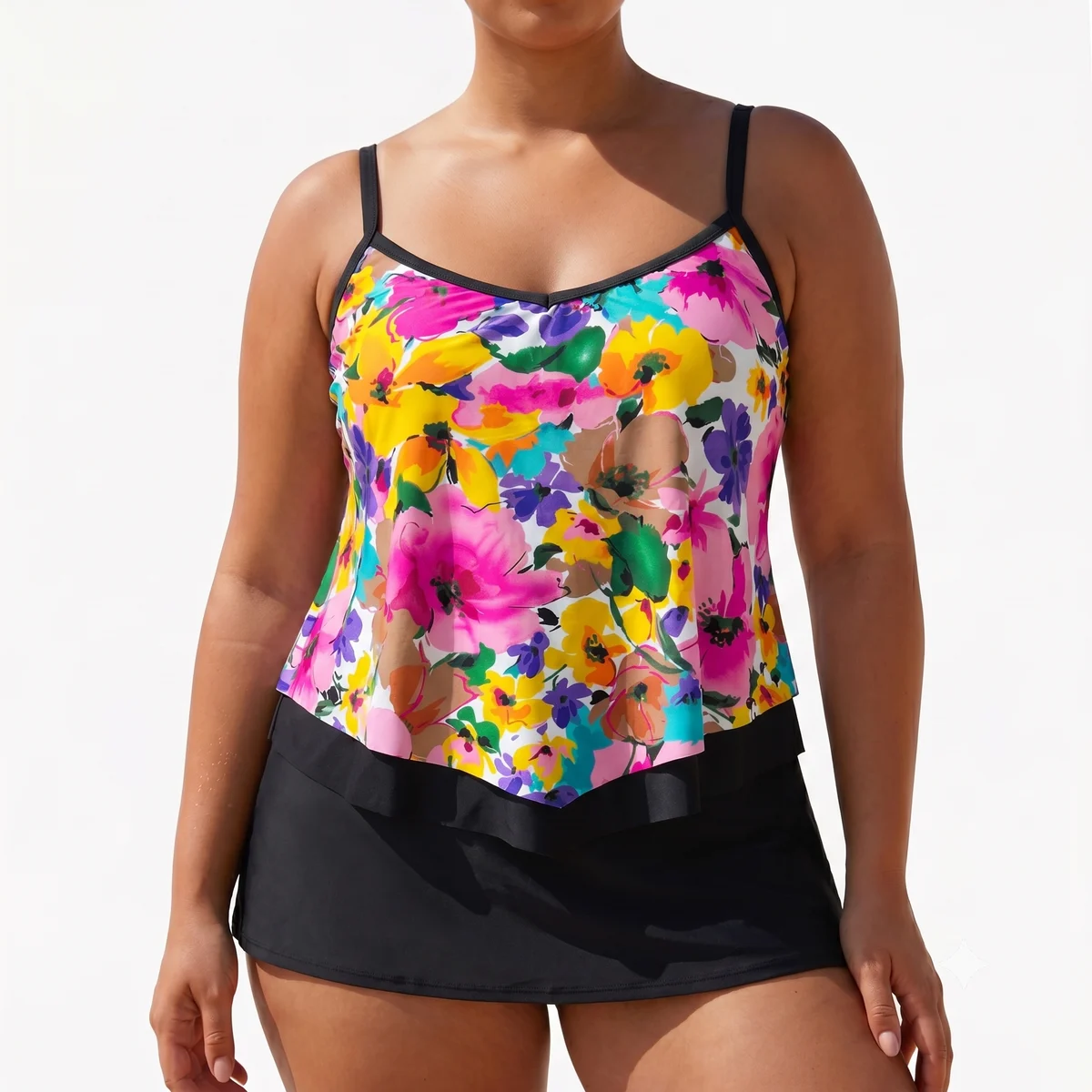 Plus Size Floral Tankini Skirt Set Reference main view