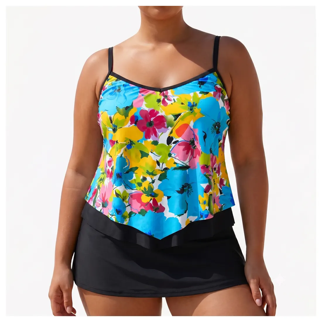 Plus Size Floral Tankini Skirt Set Reference main view