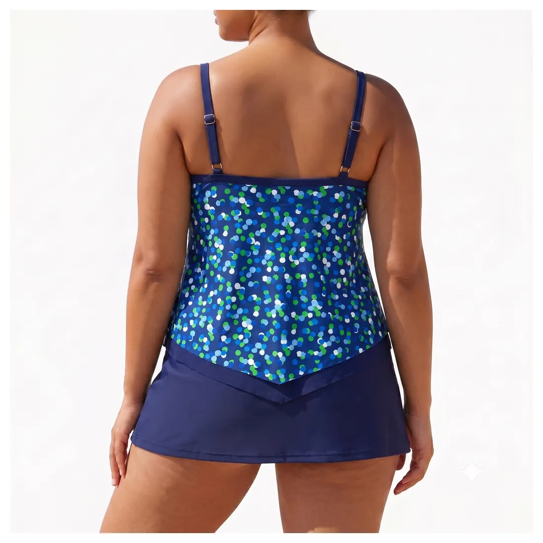 Plus Size Blue Print Tankini Skirt Set Reference view 3
