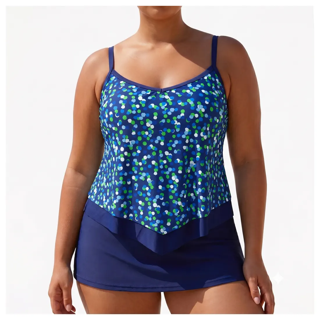 Plus Size Blue Print Tankini Skirt Set Reference main view