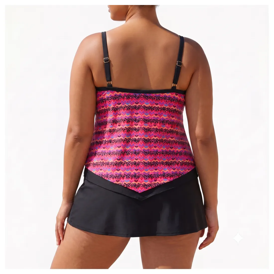 Plus Size Stripe Tankini Skirt Set Reference view 3