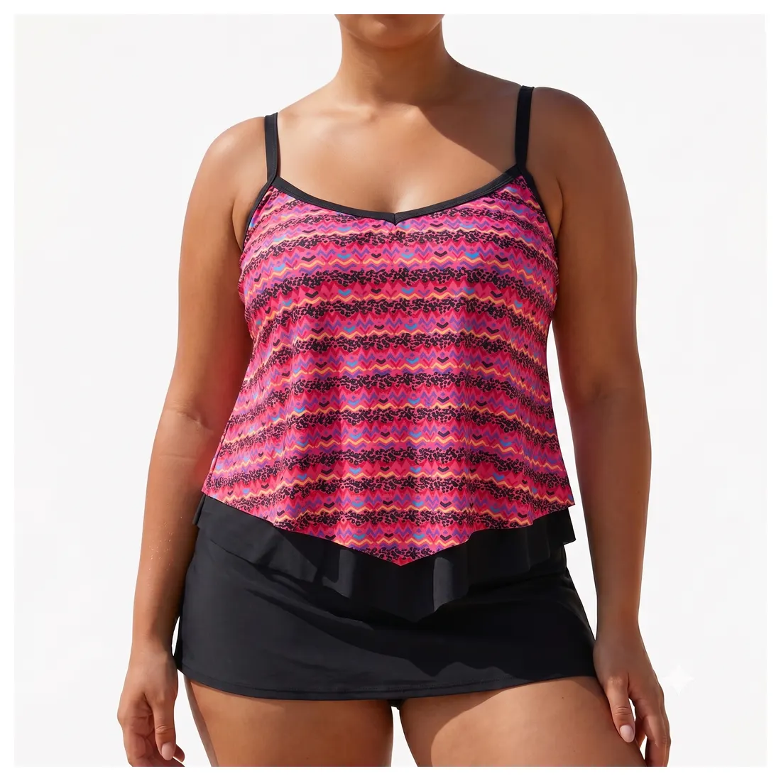 Plus Size Stripe Tankini Skirt Set Reference main view