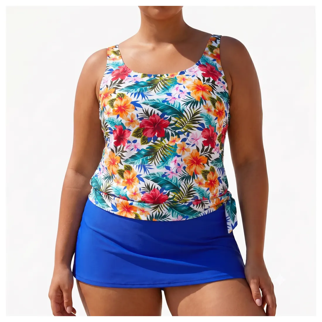Plus Size Floral Tankini Skirt Set Reference main view