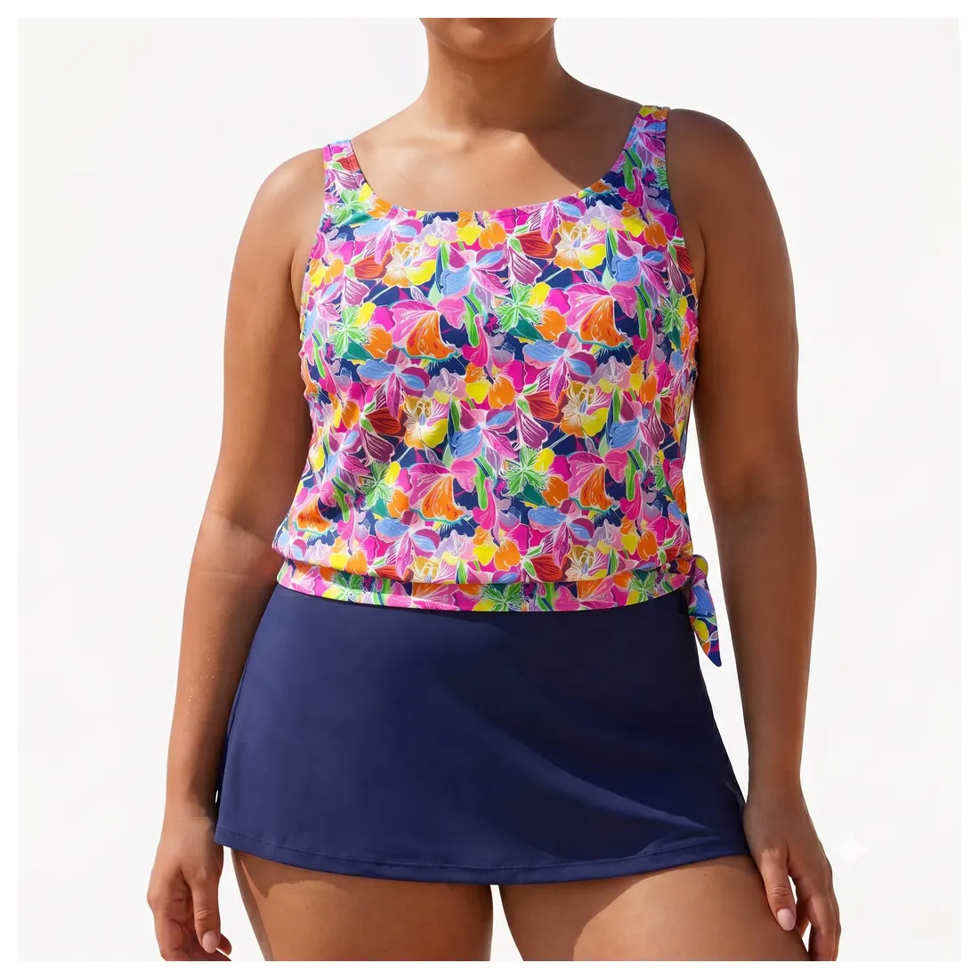 Plus Size Floral Tankini Skirt Set Reference main view