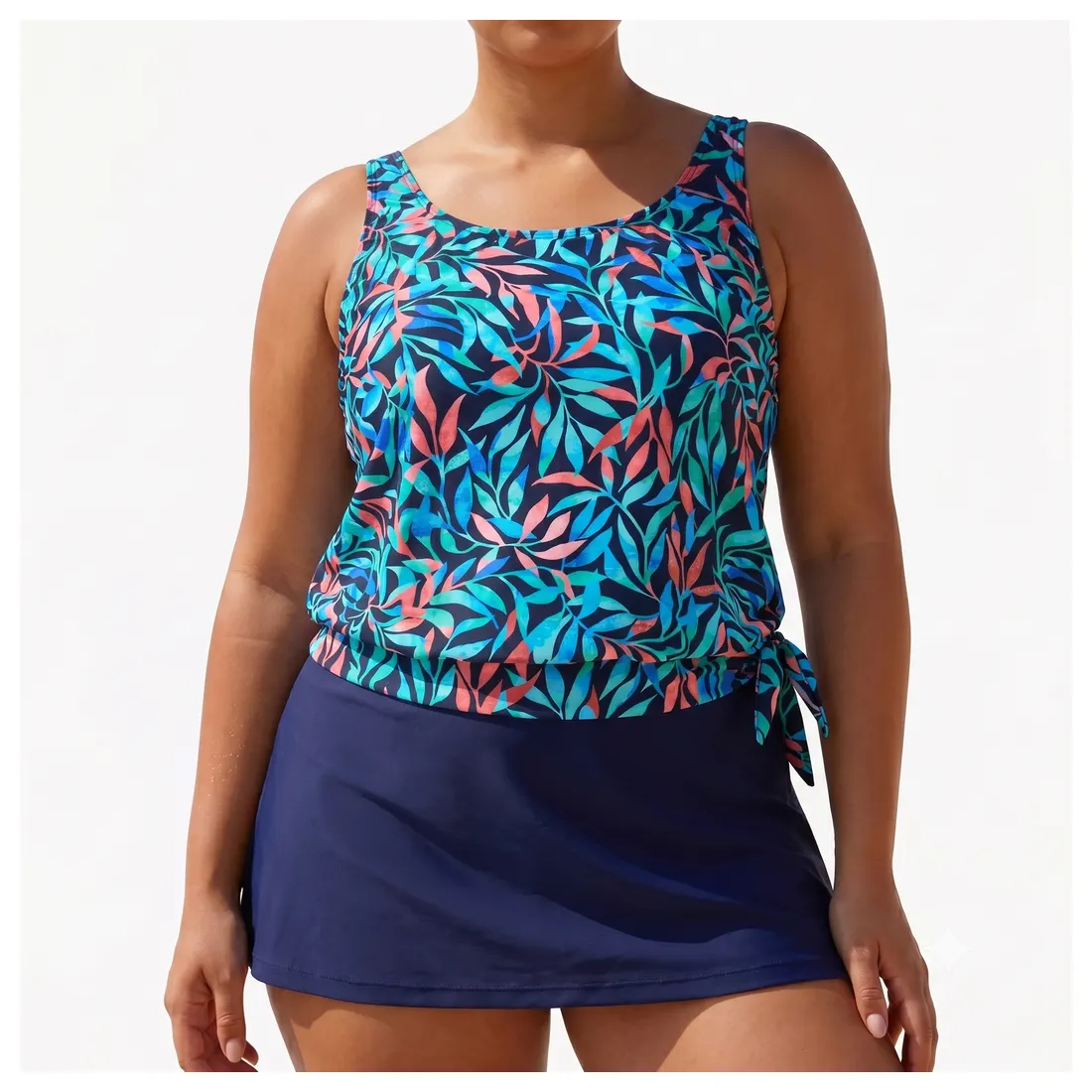 Plus Size Leaf Tankini Skirt Set Reference main view
